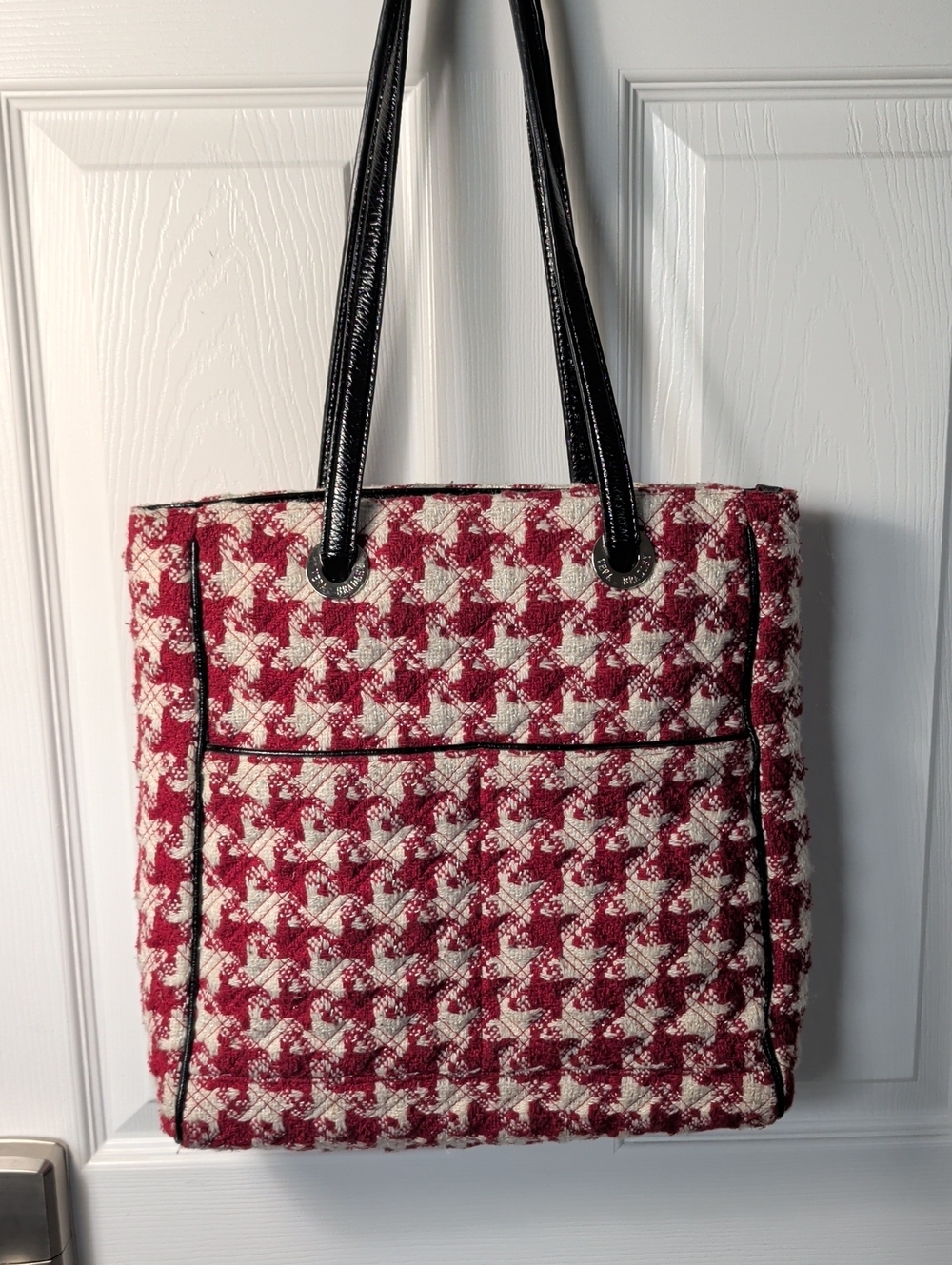 Vera Bradley Red and Cream Houndstooth Tote with Black Handles